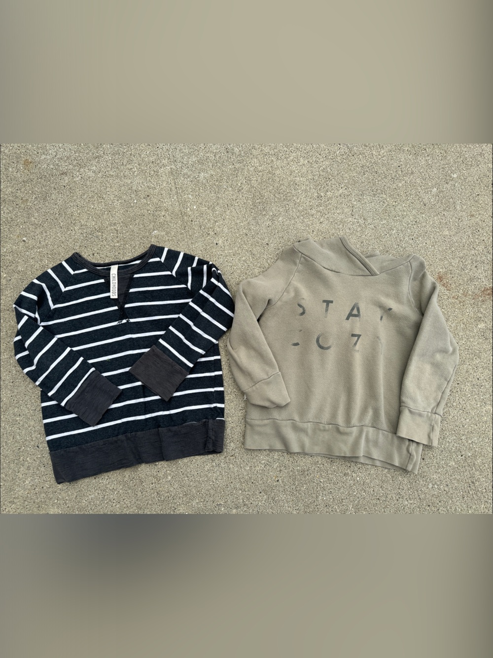 Childhoods Striped Long-Sleeve Top and “stay cozy” hooded sweatshirt size 5T